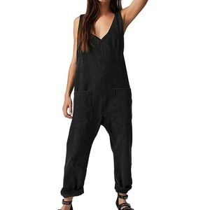 Free People We the Free High Roller  Black Denim Overalls Size S